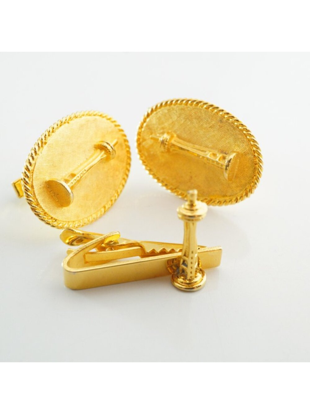 Vintage Space Needle Cufflinks Tie Clip Set Gold Tone Jacob M Oldak Patent